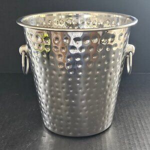 Trudeau Stainless Steel Hammered Design Ring Handles Ice Bucket